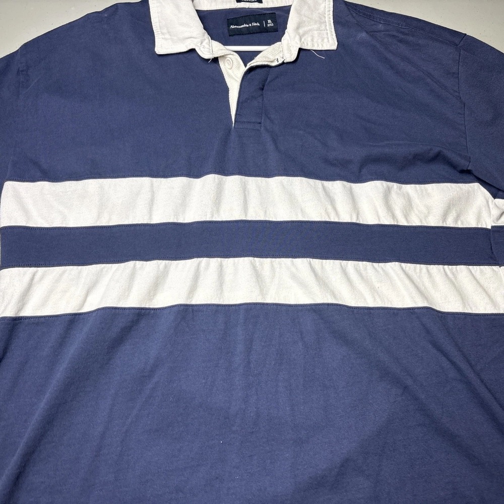 Vintage Abercrombie & Fitch Rugby Shirt Men's XL Blue White striped Soft Fleece